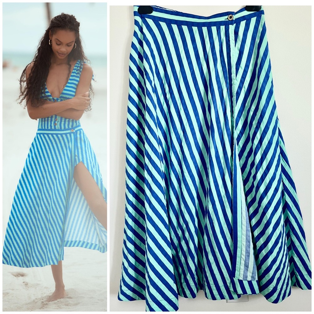 Anthropologie Celandine Stripe Wrap Midi Skirt Size S NWT